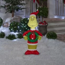 Gemmy Decorations & Props The Grinch With Wreath 4ft Airblown Christmas Yard Decor