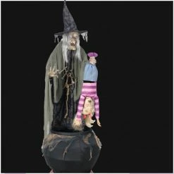 Seasonal Visions Stew Brew Witch With Kid Animatronic And Fog
