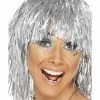 Smiffys USA 1970's Costumes Cyber Tinsel Women's Wig Silver