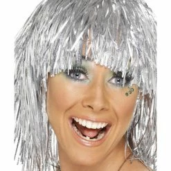 Smiffys USA 1970's Costumes Cyber Tinsel Women's Wig Silver