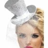 Smiffys USA Hats & Headpieces Fever Mini Top Hat On Headband Silver Women's 1 Smiffys USA Hats & Headpieces Fever Mini Top Hat On Headband Silver Women's