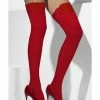 Smiffys USA Sheer Women's Red Hold-Ups With Lace Tops Accessories