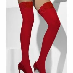 Smiffys USA Sheer Women's Red Hold-Ups With Lace Tops Accessories