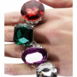 Smiffys USA Assorted Colourful Jewel Rings 1970's Costumes