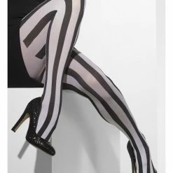Smiffys USA Accessories Opaque Women's Long Black And White Striped Tights