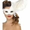 Smiffys USA Ornate Columbina Feather Eyemask Women's Masquerade White Mask