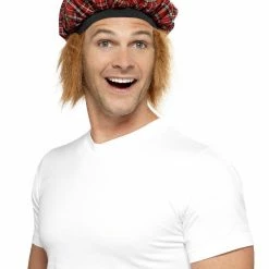 Smiffys USA Tam-O-Shanter Tartan Scottish Hat With Hair Hats & Headpieces