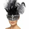 Smiffys USA Venetian Colombina Women's Black Feathered Eyemask 1 Smiffys USA Venetian Colombina Women's Black Feathered Eyemask