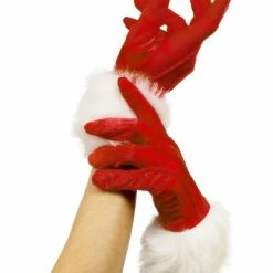 Smiffys USA Accessories Santa Gloves Women's Red With A White Fur Trim