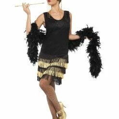 Smiffys USA 20s Fringed Black & Gold Flapper Women's Costume