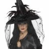 Smiffys USA Black Witch Hat With Feathers And Veil 1 Smiffys USA Black Witch Hat With Feathers And Veil