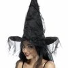 Smiffys USA Witch's Hat Black With Netting Hats & Headpieces