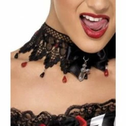Smiffys USA Accessories Gothic Ribbon And Lace Beaded Necklace