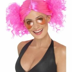 Smiffys USA 80s Bunches Neon Pink Women's Wig