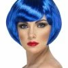 Smiffys USA Babe Women's Blue Wig Short Side Swept Fringe Wigs & Beards