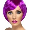 Smiffys USA Wigs & Beards Babe Wig Bright Purple Short Side Swept Fringe