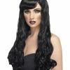 Smiffys USA Desire Women's Black Long Wavy Wig With Fringe