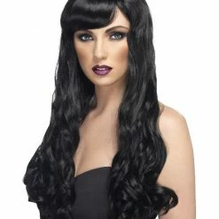 Smiffys USA Desire Women's Black Long Wavy Wig With Fringe