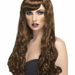 Smiffys USA Desire Women's Long Wavy Brown Wig With Fringe Wigs & Beards