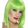Smiffys USA Glam Neon Green Women's Wig Short Bob Fringe Wigs & Beards