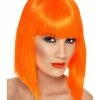 Smiffys USA Wigs & Beards Glam Neon Orange Women's Wig Short Bob Fringe