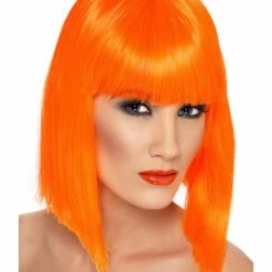 Smiffys USA Wigs & Beards Glam Neon Orange Women's Wig Short Bob Fringe