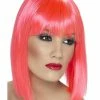 Smiffys USA Wigs & Beards Glam Neon Pink Women's Wig Short Bob Fringe