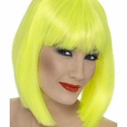 Smiffys USA Glam Neon Yellow Women's Wig Short Bob Fringe