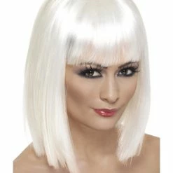 Smiffys USA Glam White Women's Wig Short Bob Fringe Wigs & Beards