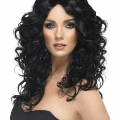 Smiffys USA Glamour Womens Black Wavy Curly Wig