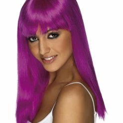 Smiffys USA Glamourama Neon Purple Women's Wig Long, Straight With Fringe Wigs & Beards