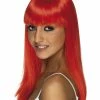 Smiffys USA Wigs & Beards Glamourama Neon Red Women's Wig Long, Straight With Fringe