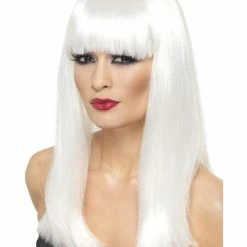 Smiffys USA Glamourama White Women's Wig Long, Straight With Fringe Wigs & Beards