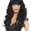 Smiffys USA Siren Women's Black Wig Long & Curly Fringe