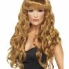 Smiffys USA Siren Women's Brown Wig Long & Curly With Fringe Wigs & Beards