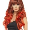 Smiffys USA Siren Women's Red & Black Wig Long & Curly With Fringe Wigs & Beards