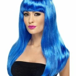 Smiffys USA Wigs & Beards Babelicious Women's Long Neon Blue Wig With Fringe