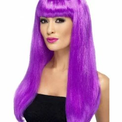 Smiffys USA Babelicious Women's Long Bright Purple Wig With Fringe Wigs & Beards