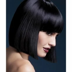 Smiffys USA Wigs & Beards Fever Lola Women's Black Wig Blunt Cut Bob With Fringe