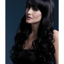 Smiffys USA Isabelle Fever Women's Black Wig Long Soft Curl & Fringe Wigs & Beards