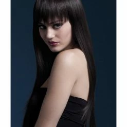 Smiffys USA Jessica Fever Women's Brown Straight Wig Long Soft Curl & Fringe Wigs & Beards