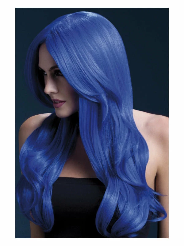 Smiffys USA Long Wave Khloe Fever Women's Neon Blue Wig 3 Smiffys USA Long Wave Khloe Fever Women's Neon Blue Wig