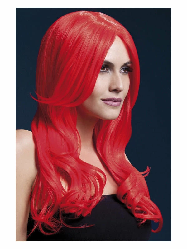 Smiffys USA Khloe Fever Neon Red Women's Wig Long Wave 3 Smiffys USA Khloe Fever Neon Red Women's Wig Long Wave