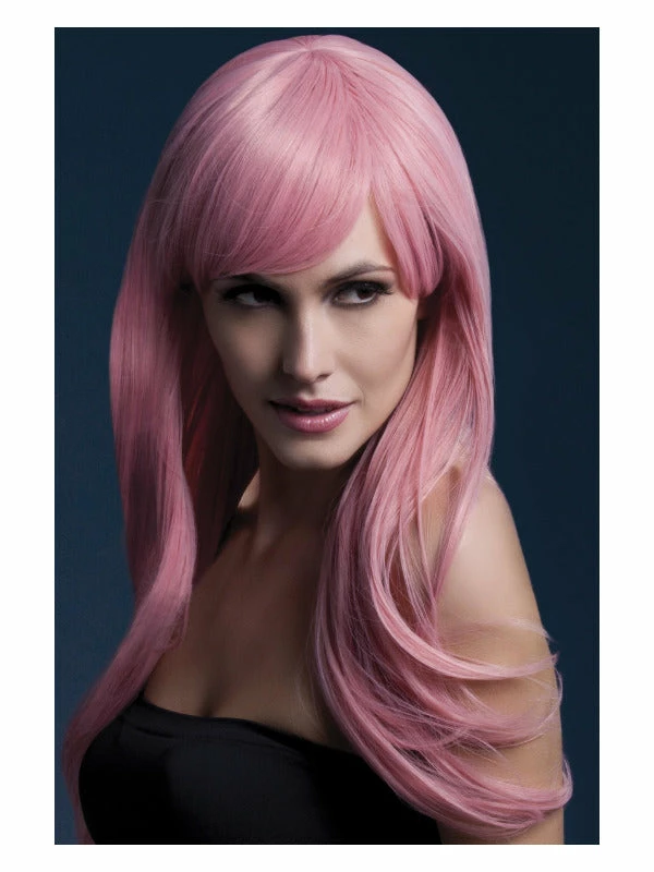 Smiffys USA Fever Sienna Women's Pastel Pink Wig Long With Fringe Wigs & Beards 3 Smiffys USA Fever Sienna Women's Pastel Pink Wig Long With Fringe Wigs & Beards