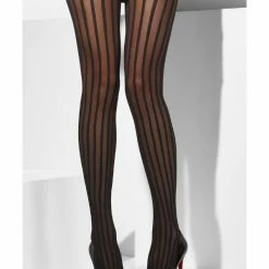 Smiffys USA Accessories Sheer Tights Women's Black With Vertical Stripes