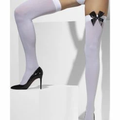 Smiffys USA Accessories Opaque Women's White Hold-Ups With Black Bows
