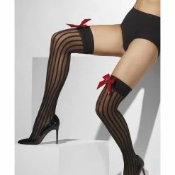 Smiffys USA Sheer Women's Hold-Ups Black Red Bows And Sequin Hearts Accessories