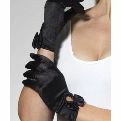 Smiffys USA Accessories Gloves Women's Black Satin Style With Bow