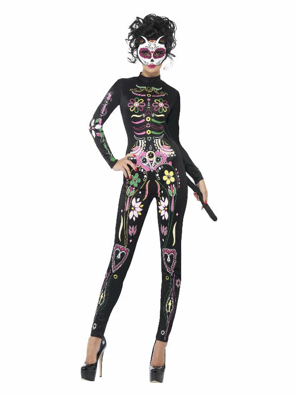 Smiffys USA Costumes Sugar Skull Cat Suit Women's Day Of The Dead Costume 3 Smiffys USA Costumes Sugar Skull Cat Suit Women's Day Of The Dead Costume