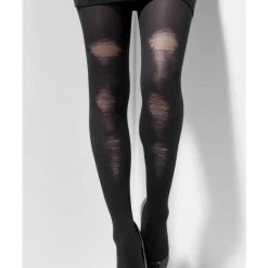 Smiffys USA Opaque Women's Black Tights With Distressed Effect Accessories